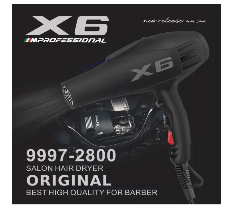 ENZO EN-X6 Salon High-Power Hair Blow Dryer – 2500W Professional Hair Dryer with Ionic Technology, 3 Heat Settings, 2 Speed Settings, and Concentrator Nozzle-Intl Version 2