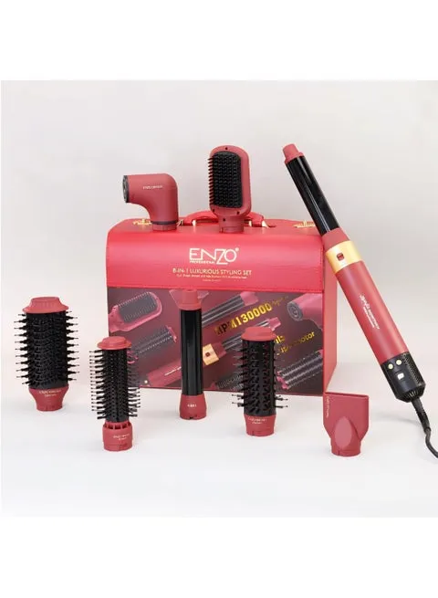 ENZO Professional 8-in-1 Hair Styling Set, Hot Air Brush with 1500W Motor, Multiple Attachments, Rose Gold 3