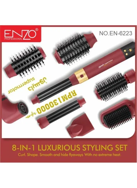 ENZO Professional 8-in-1 Hair Styling Set, Hot Air Brush with 1500W Motor, Multiple Attachments, Rose Gold 4