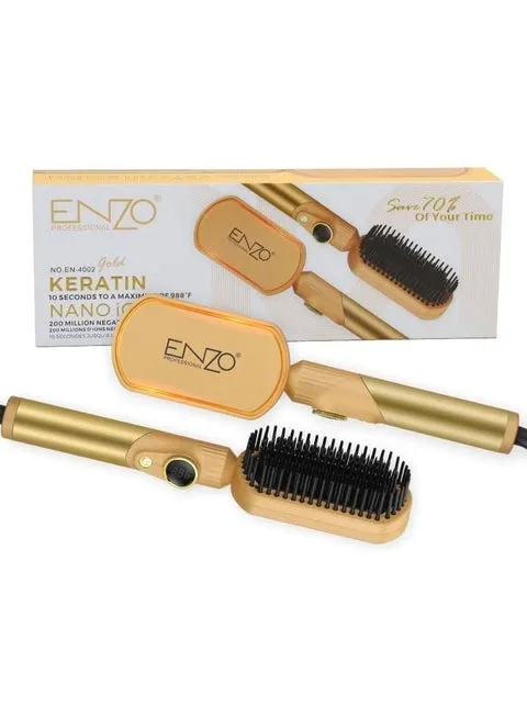 ENZO Professional EN-4002 Hair Straightener Brush, Salon Styler Hair Dryer & Volumizer, Ceramic Heating Ionic Hair Straightener Comb, Anti-Scalding (Black) – International Version