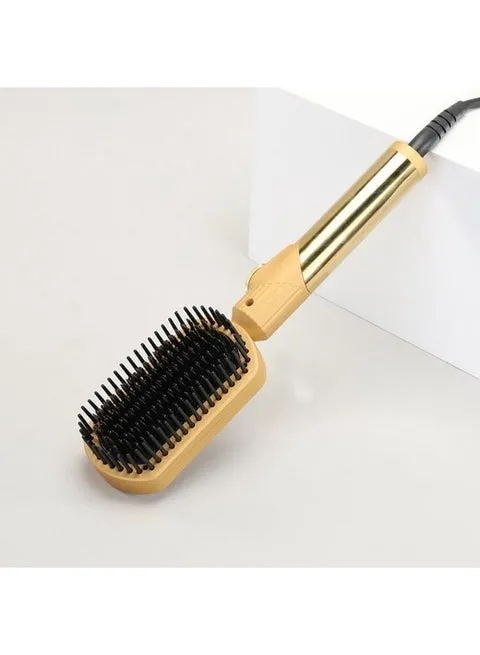 ENZO Professional EN-4002 Hair Straightener Brush, Salon Styler Hair Dryer & Volumizer, Ceramic Heating Ionic Hair Straightener Comb, Anti-Scalding (Black) – International Version