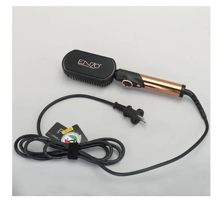 ENZO Professional EN-4002 Hair Straightener Brush, Salon Styler Hair Dryer and Volumizer Ceramic Heating Ionic Hair Straightener Comb, Anti-Scalding - Intl Version - Black