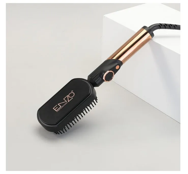 ENZO Professional EN-4002 Hair Straightener Brush, Salon Styler Hair Dryer and Volumizer Ceramic Heating Ionic Hair Straightener Comb, Anti-Scalding - Intl Version - Black 4