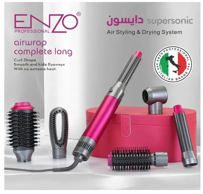 ENZO Professional EN-4133 6-in-1 Hair Dryer Brush & Multi Styler – Ionic Hot Air Blow Dryer, Hair Straightener, Curler & Volumizing Brush – CoralPink- Intl Version 2