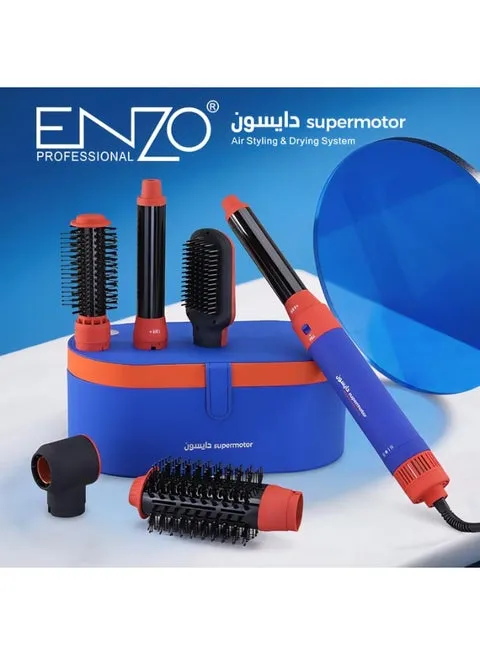 ENZO Professional EN-4133 6-in-1 Hair Dryer Brush & Multi Styler – Ionic Hot Air Blow Dryer, Hair Straightener, Curler & Volumizing Brush (Sky Blue/Orange) – International Version 3