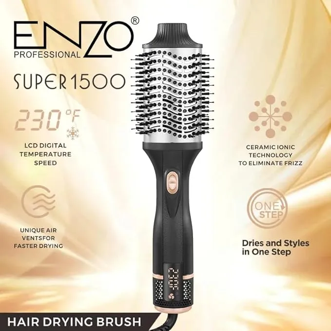 ENZO Professional EN-4135 Professional Blowout Hair Styler – One-Step Rotating Hot Air Brush with Ionic Technology, Straightener & Volumizer Comb, 1000W (International Version)