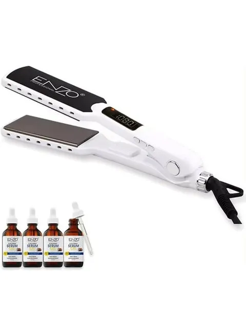 ENZO Professional EN-5050 Nano Titanium Hair Straightener with Adjustable Temperature & 4 Coconut Oil Bottles – International Version