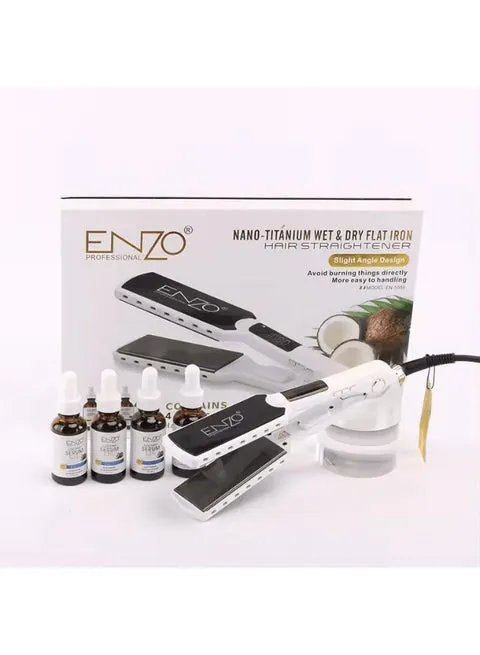 ENZO Professional EN-5050 Nano Titanium Hair Straightener with Adjustable Temperature & 4 Coconut Oil Bottles – International Version 3