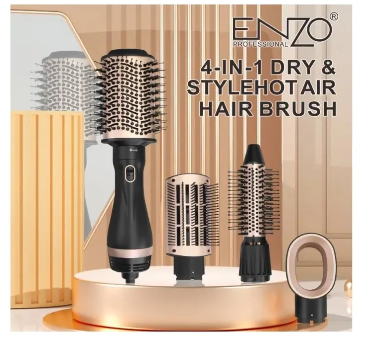 Enzo Professional EN-6207 4-in-1 Professional Hair Dryer & Styler – Multi-Function Hot Air Brush with Volumizer, Straightener & Hair Concentrator - Intl Version