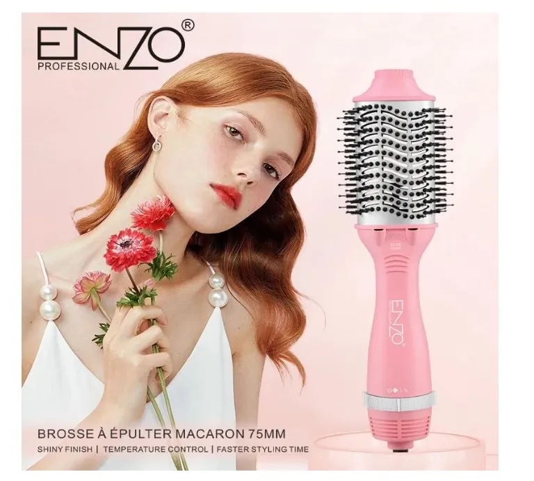 ENZO Professional EN-6210 75mm Volumizing Blowout Brush – 3-in-1 Hair Dryer, Straightener, TurboDry Technology, Ionic Anti-Frizz Bristles, 3 Heat Settings & 2 Speeds – Pink – Intl Version 3