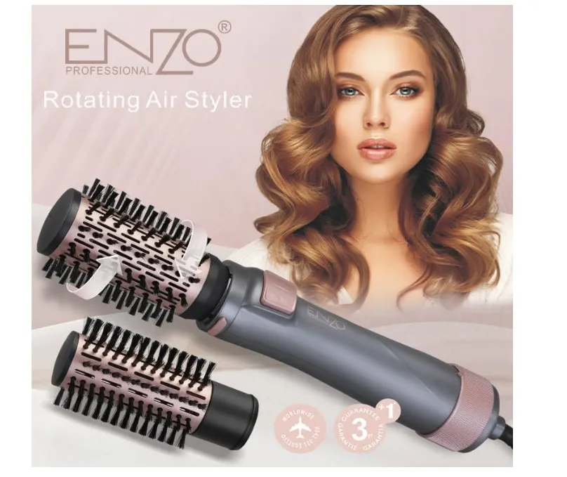 Enzo Professional EN-759 Hair Dryer & Curling Brush – Hot Air Blow Dryer Brush with Ionic Technology – Drying, Styling & Curls – Intl Version