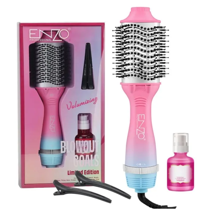 ENZO Professional Limited Edition Volumizing Hot Air Brush Set with Hair Serum –EN-752 One Step Hair Dryer & Styler, Ceramic Blowout Brush for Volume, Smooth & Frizz-Free