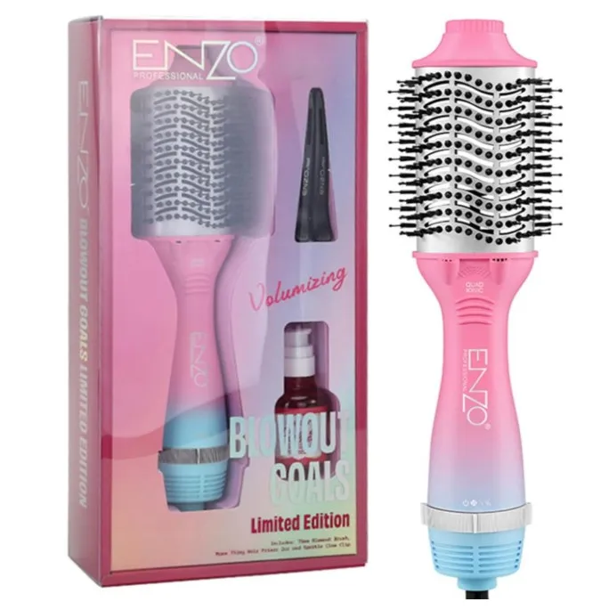 ENZO Professional Limited Edition Volumizing Hot Air Brush Set with Hair Serum –EN-752 One Step Hair Dryer & Styler, Ceramic Blowout Brush for Volume, Smooth & Frizz-Free 4