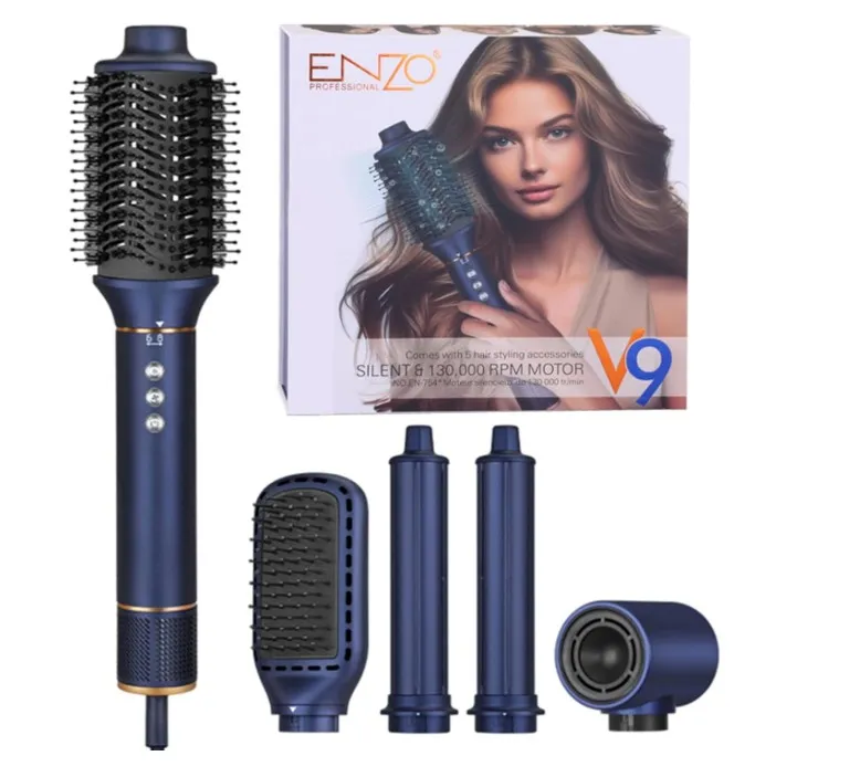 ENZO Professional V9 Air Styler 5-in-1 Multi-Functional Hot Air Brush Set – High-Speed 130,000 RPM BLDC Motor Hair Dryer & Styler for Drying, Curling, Smoothing & Volumizing (Model EN-754)