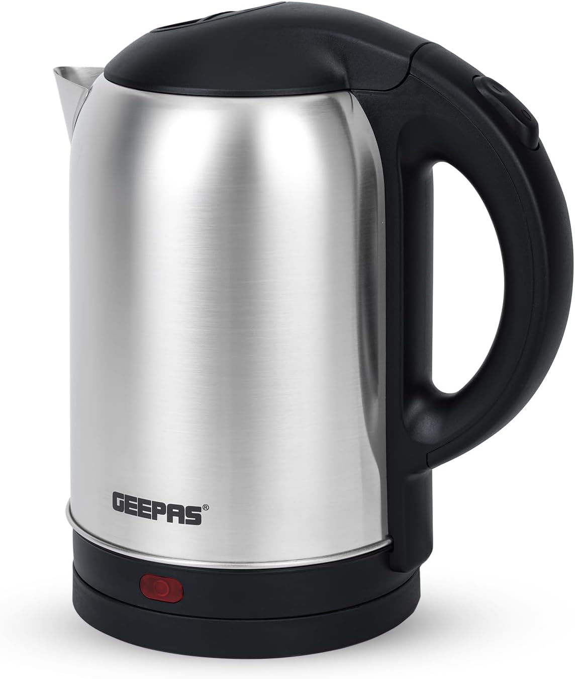 Geepas 1.8L Cordless Stainless Steel Electric Kettle, 1500W Fast Boiling, Concealed Heating Element, Automatic Shut-Off, Boil-Dry Protection, Safety-Lock Lid, 360° Swivel Base, Silver/Black – GK5466