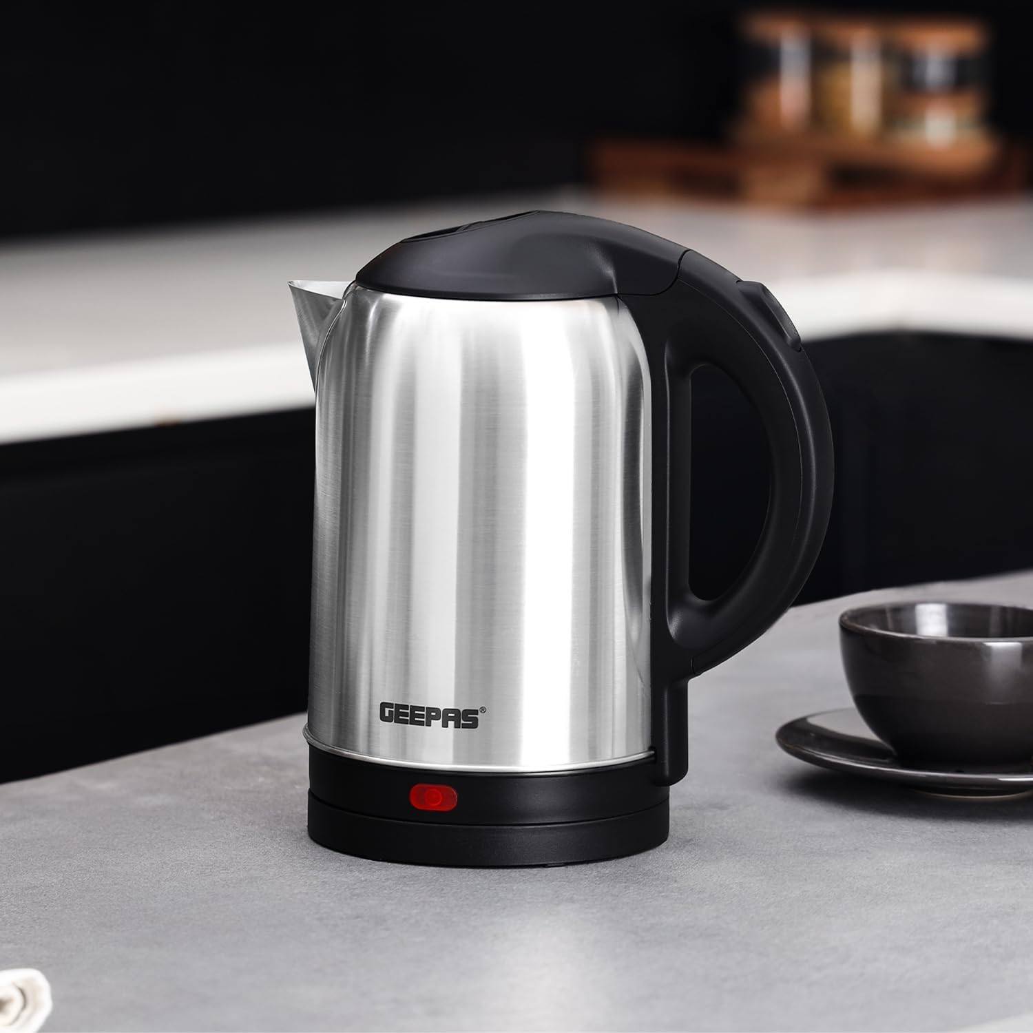 Geepas 1.8L Cordless Stainless Steel Electric Kettle, 1500W Fast Boiling, Concealed Heating Element, Automatic Shut-Off, Boil-Dry Protection, Safety-Lock Lid, 360° Swivel Base, Silver/Black – GK5466 3