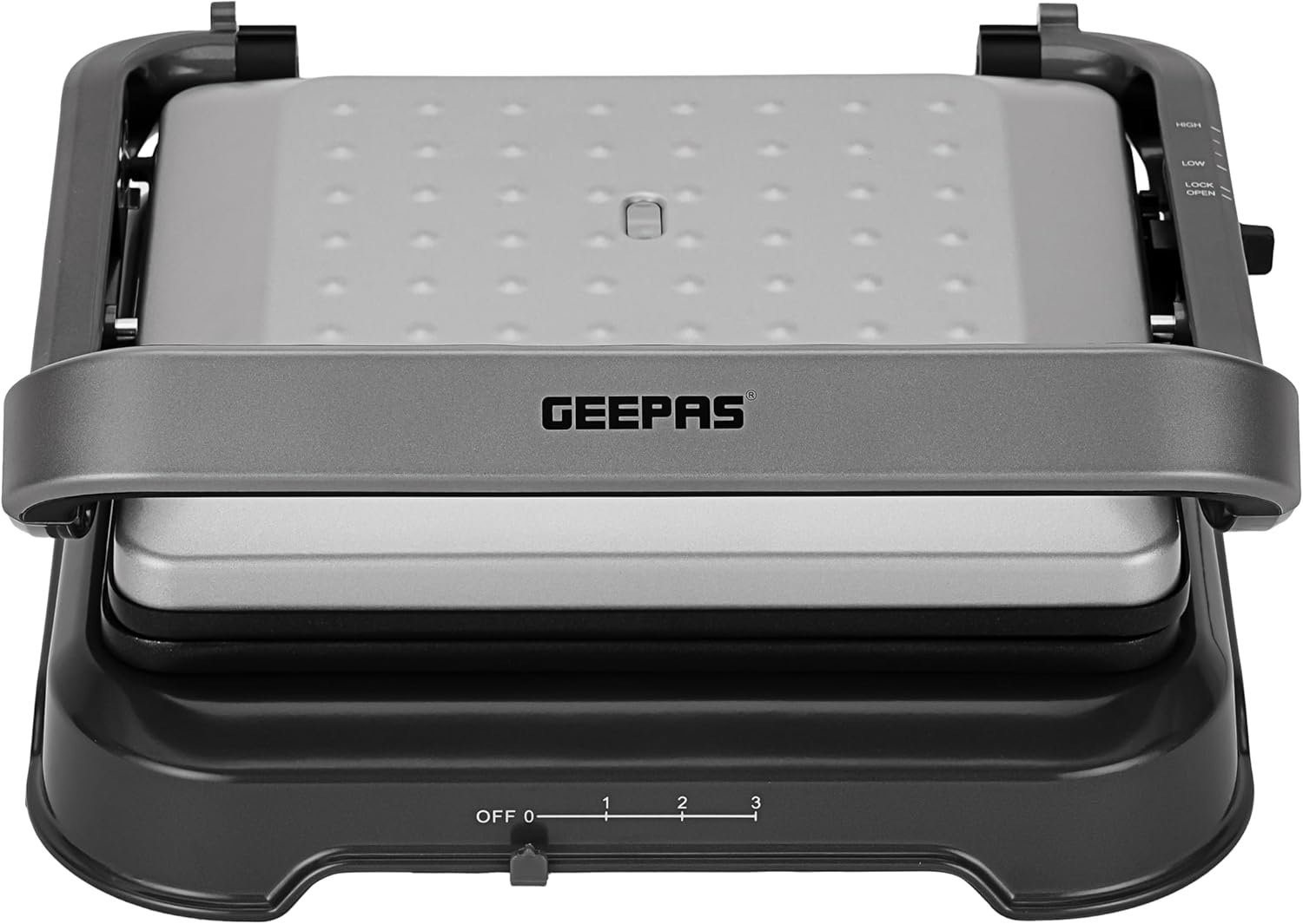 Geepas GGM36539 Stainless-Steel Grill and Panini Maker, 2000W, 180° Flat-Open Design, Adjustable Temperature and Timer Controls, Non-Stick Fixed Plates, Drip Tray, Cool-Touch Handle, Silver/Black 2