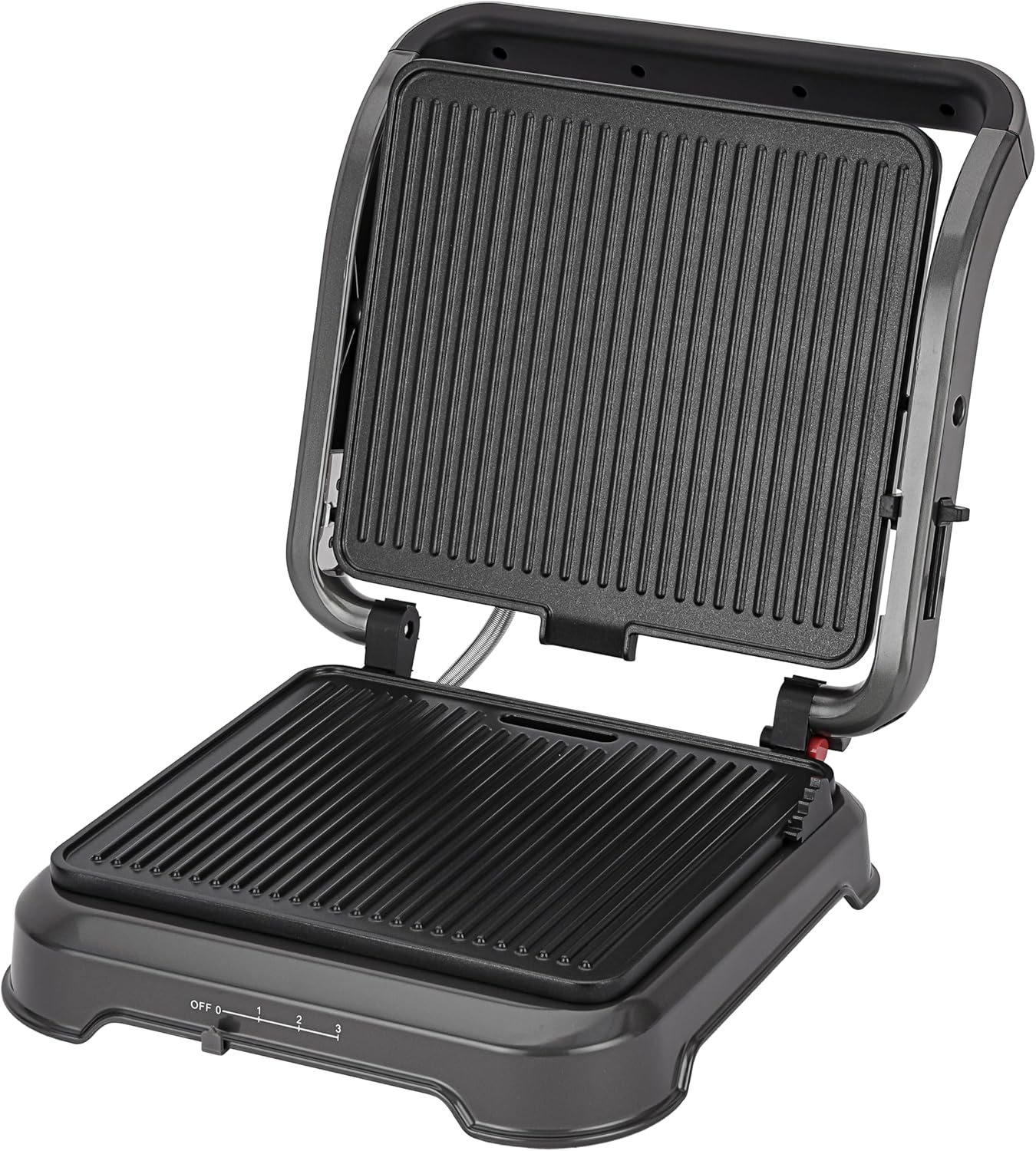 Geepas GGM36539 Stainless-Steel Grill and Panini Maker, 2000W, 180° Flat-Open Design, Adjustable Temperature and Timer Controls, Non-Stick Fixed Plates, Drip Tray, Cool-Touch Handle, Silver/Black 3