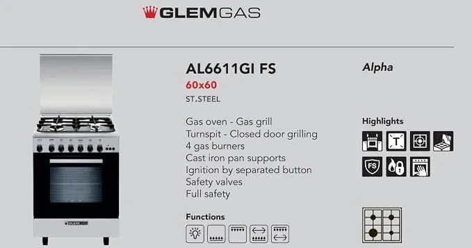 Glem Gas Cooker 60/60 Fs Cooker Ci Gas Cooker – AL6611GIFS