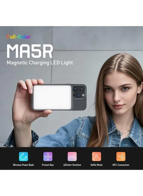 Godox MA5R Magnetic Full Colour RGB Video Light, 1800K–10000K, 14 Pre-Programmed Effects, LED Light for Selfie & DSLR Camera Black