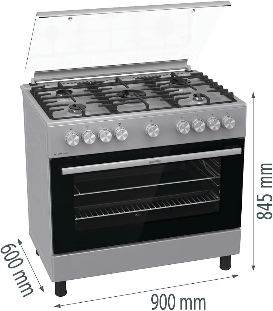 Gorenje 90 cm Freestanding Gas Cooker with 5 Gas Burners & 105L Fan-Assisted Oven GGI9B20S (Silver/Stainless Steel) 3