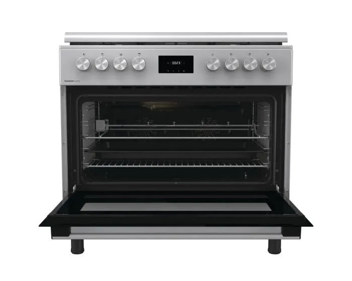 Gorenje 90 cm Freestanding Gas Cooker with 5 Gas Burners & 92L Multifunction Electric Oven GGI9C20X (Black/Stainless Steel)