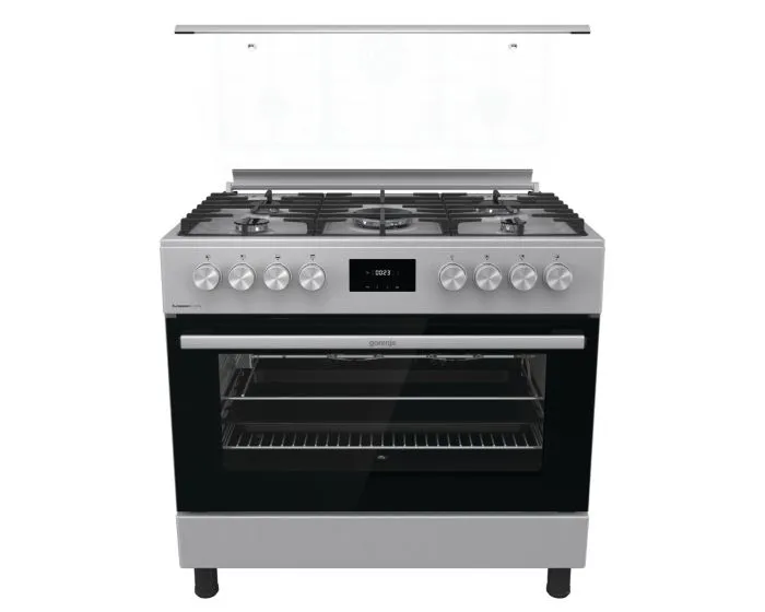 Gorenje 90 cm Freestanding Gas Cooker with 5 Gas Burners & 92L Multifunction Electric Oven GGI9C20X (Black/Stainless Steel)