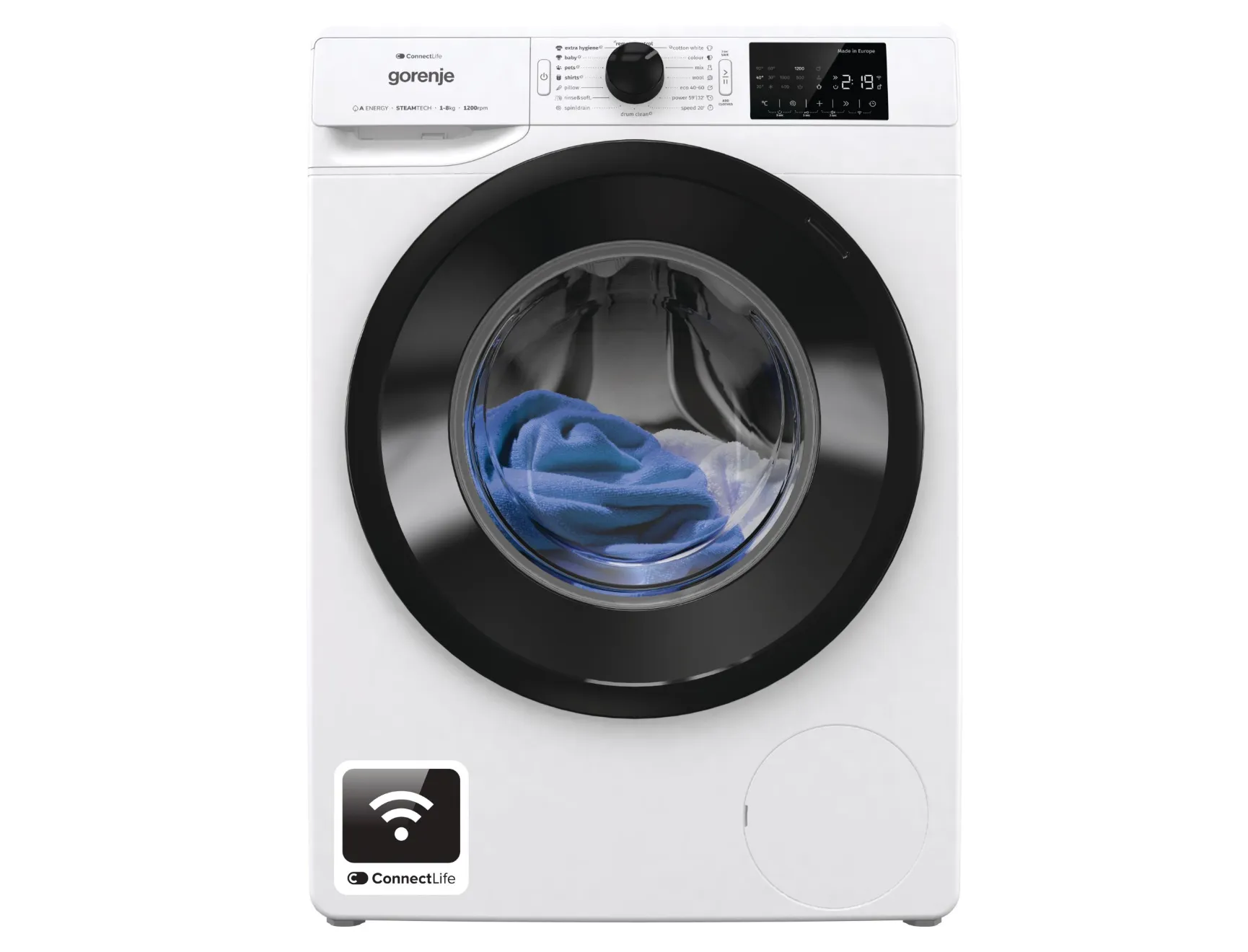 Gorenje WPNEI82A1SWIFI 8Kg Front Load Washing Machine – WiFi Smart Control, 1200 RPM, Inverter Motor, SteamTech, Quick & Power Wash, White WPNEI82A1SWIFI white