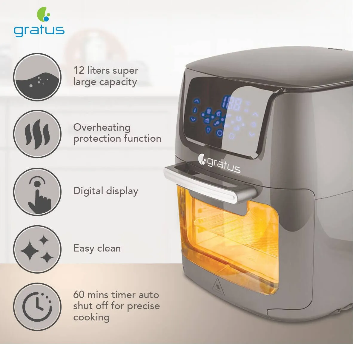 Gratus Digital 12Liter 1800Watt Air Fryer – GRA650DTTB 3