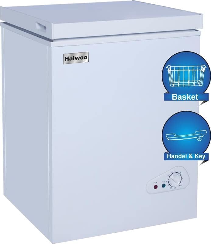 Haiwoo AMH007 Elite Series Chest Freezer, 150L Capacity, Aluminium Inner Cabinet, Storage Basket, Mechanical Temperature Control, Top-Opening Door, White