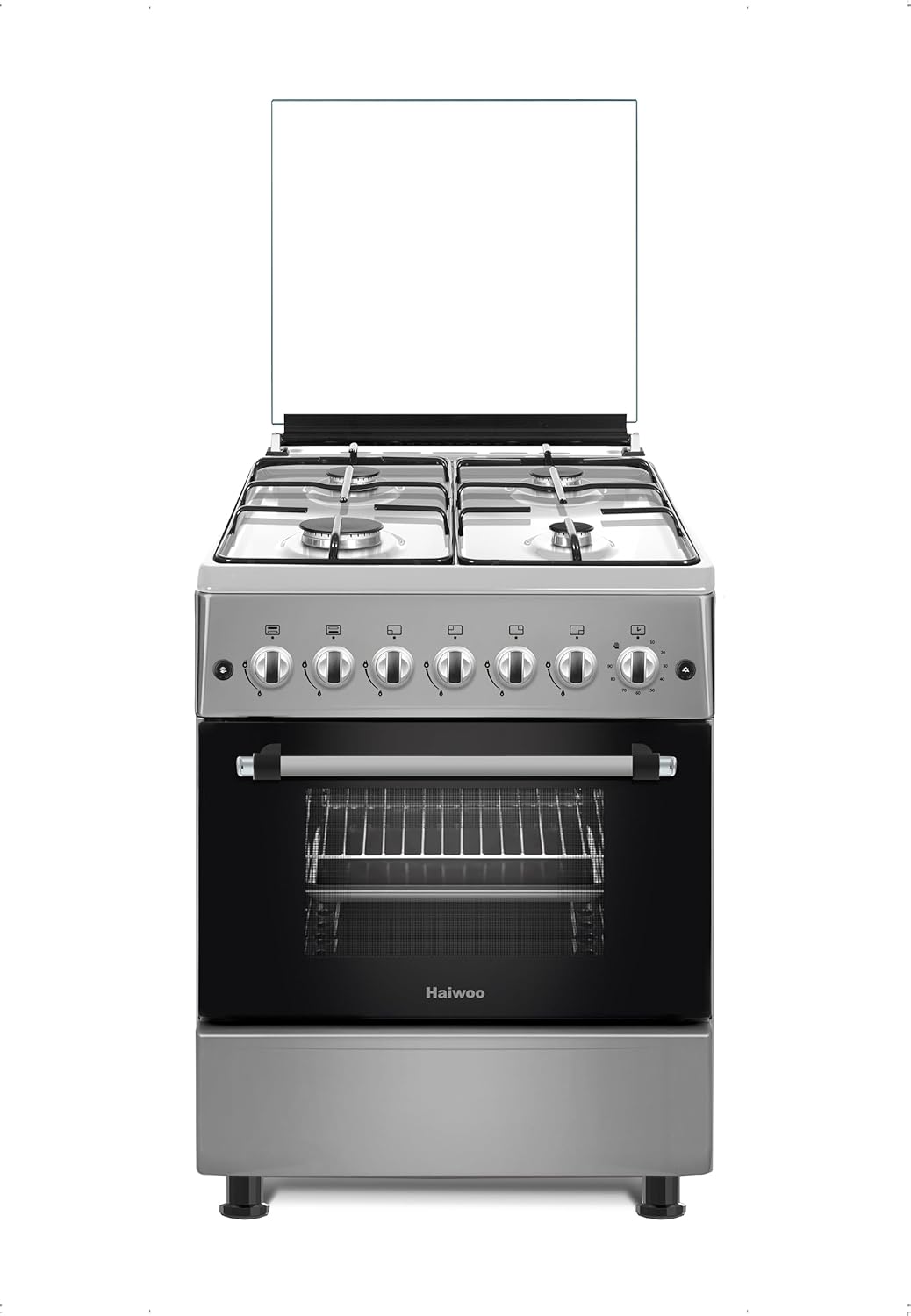 Haiwoo HCR6060-T1 Freestanding Full-Gas Cooking Range, 57 × 57cm, 4 Gas Burners, Automatic Ignition, Full Safety, Cast-Iron Pan Supports, Gas Oven and Grill, Rotisserie, Double Turbo Fans, Stainless-Steel Finish – Made in Türkiye