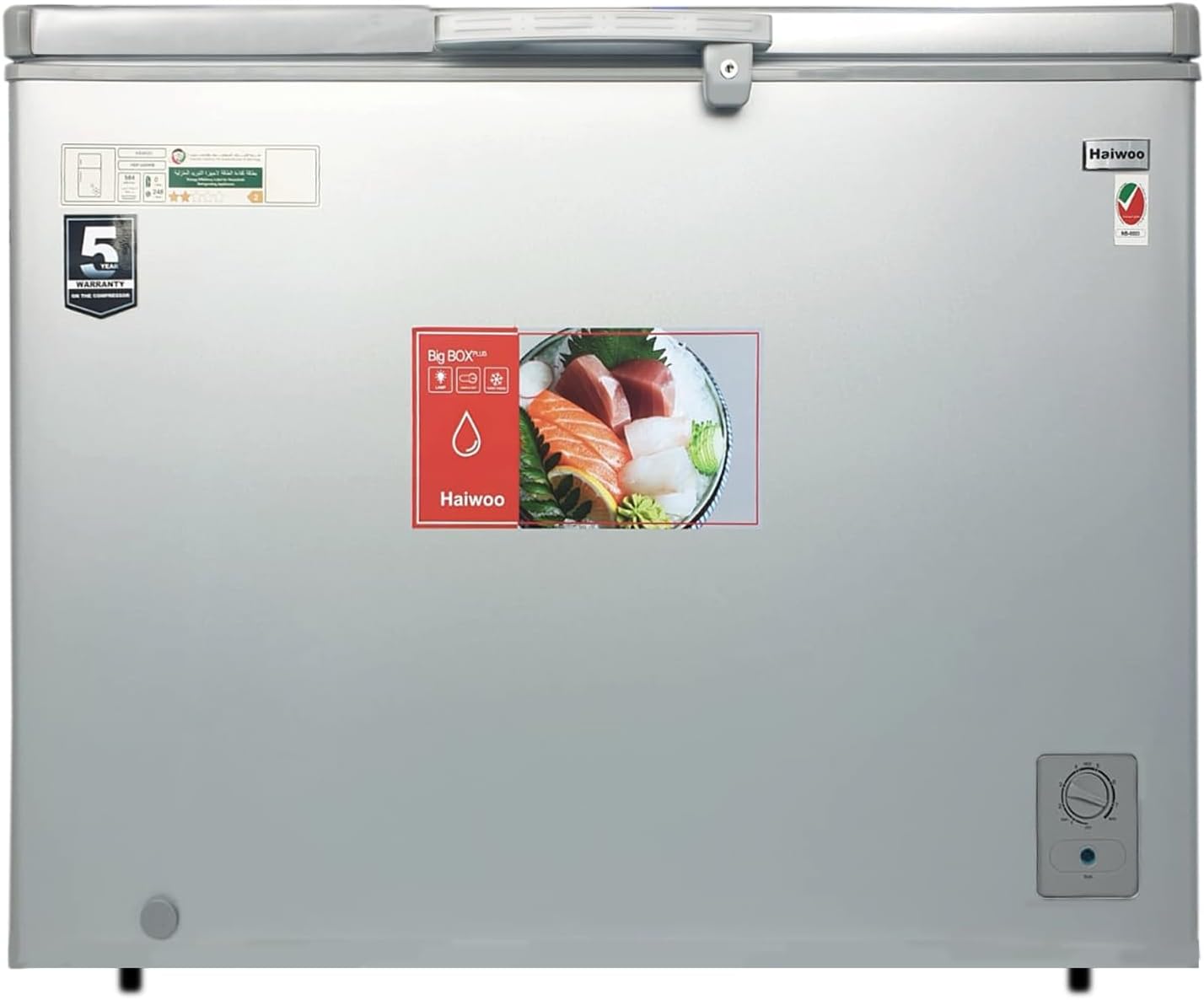 Haiwoo HDF-250WB 250L Elite Series Chest Freezer, Inner Sliding Glass Door, Super Cooling, Storage Basket, Lock and Key, R600a CFC-Free Refrigerant, LED Interior Light, Silver/Grey – 1 Year Full and 5 Years Compressor Warranty