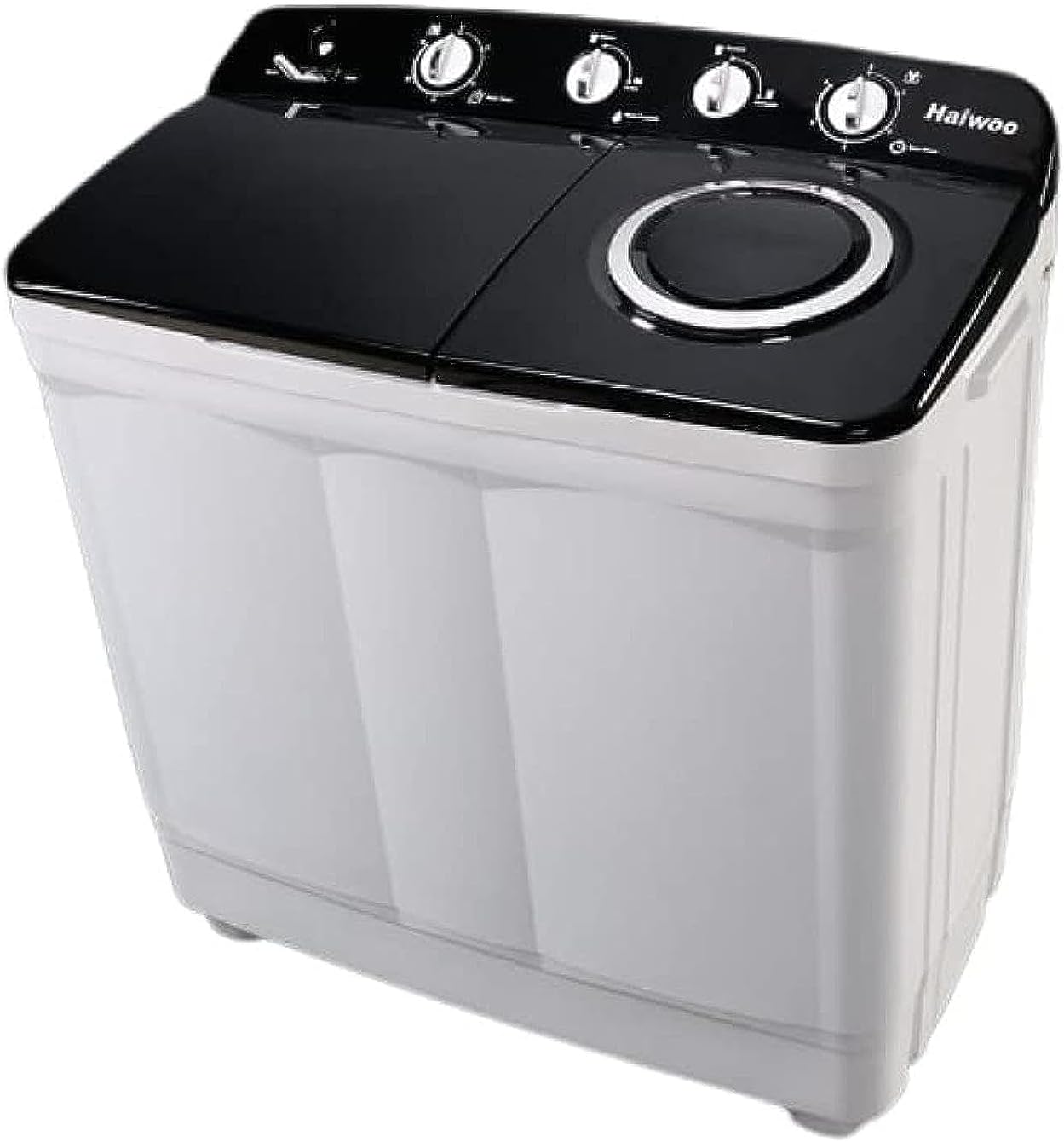 Haiwoo HWM-1350 13kg Twin-Tub Semi-Automatic Top Load Washing Machine, 7kg Spin Capacity, Spin-Dry Impeller, Anti-Rat Base, Wash and Spin Timers, Lint Filter, Rust-Proof Body, White/Black – 1 Year Full Warranty