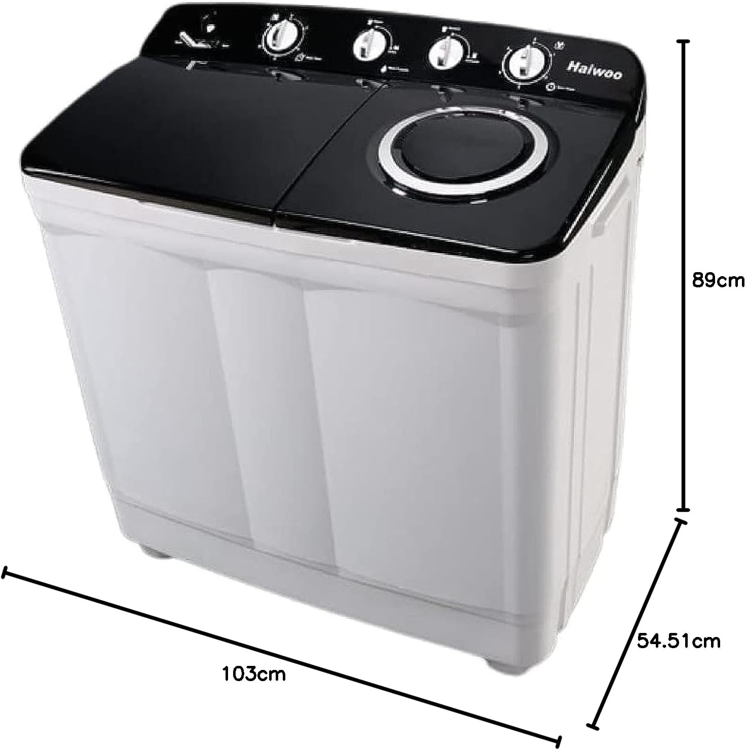 Haiwoo HWM-1350 13kg Twin-Tub Semi-Automatic Top Load Washing Machine, 7kg Spin Capacity, Spin-Dry Impeller, Anti-Rat Base, Wash and Spin Timers, Lint Filter, Rust-Proof Body, White/Black – 1 Year Full Warranty