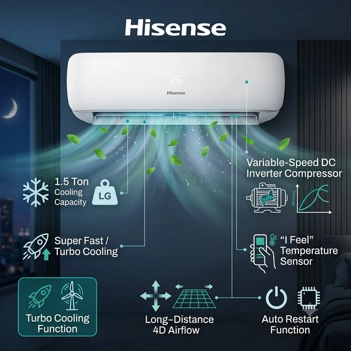 Hisense 1.5 Ton Inverter Split Air Conditioner, AS-18UW4SYRKC01 4