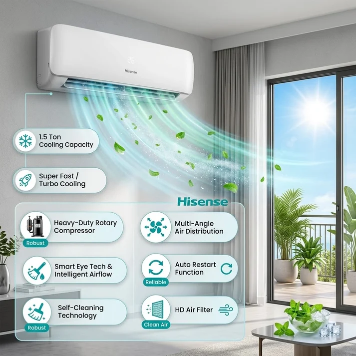 Hisense 1.5 Ton Rotary Split Air Conditioner, AS-18CR4SMSCA02 3