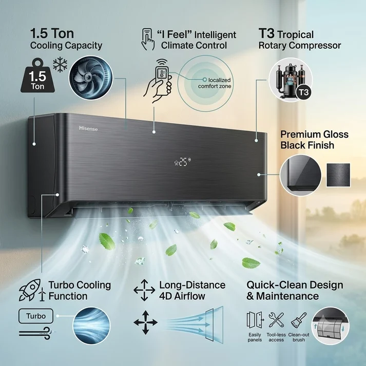 Hisense 1.5 Ton Rotary Split Air Conditioner (Black) - AS-18CF4SXWHB00B 3