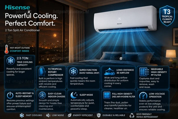 Hisense 2.5 Ton Rotary T3 Split Air Conditioner, AS-30CF4SKHKA00 3