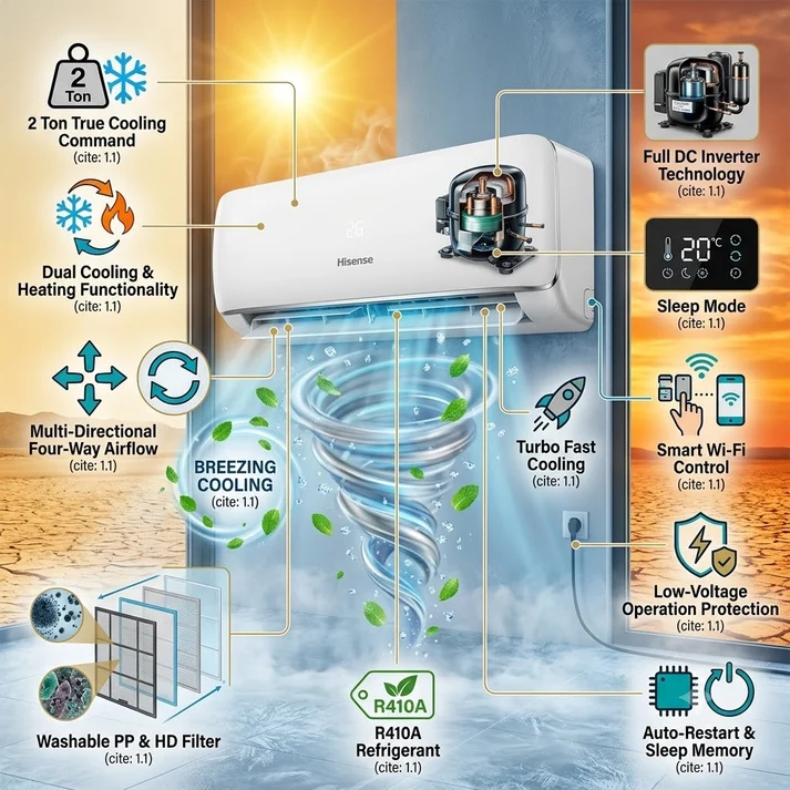 Hisense 2 Ton Inverter Split Air Conditioner, AS-24UW4SBTKC00A 3
