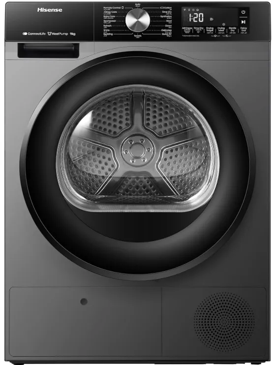 Hisense 9 Kg Heat Pump Dryer with WIFI Connectivity,15 Programs, AI Dry, Allergy Care, Anti Crease,Quick Wash,Drum Clean - DH3S902BT