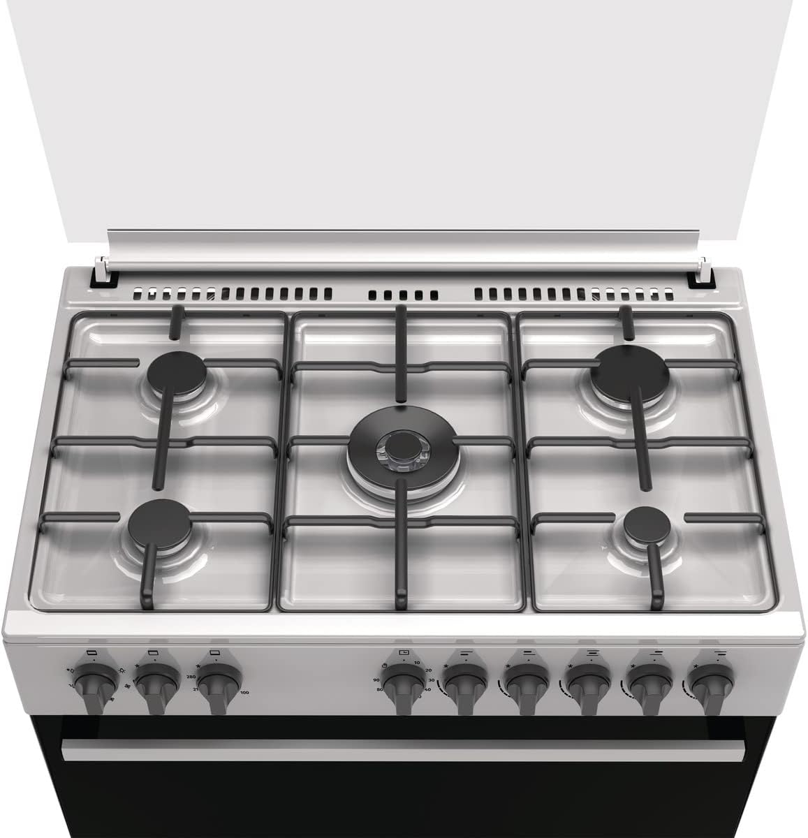 Hisense 90 × 60cm Freestanding Gas Cooker, 5 Gas Burners with Triple-Ring Wok Burner, 105L Multifunction Gas Oven, Dual Fan, One-Hand Auto Ignition, Double-Glazed Door, Storage Drawer, Stainless Steel – HGI9B20S
