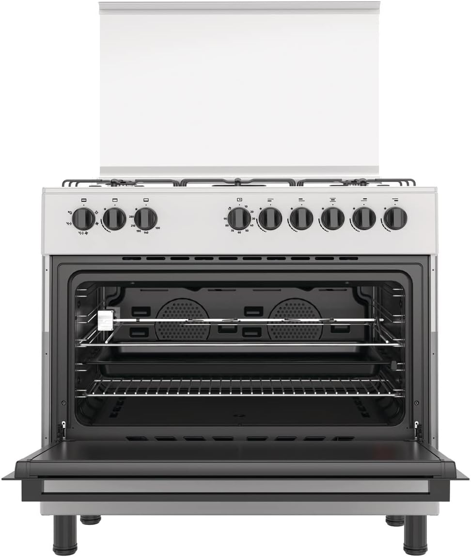 Hisense 90 × 60cm Freestanding Gas Cooker, 5 Gas Burners with Triple-Ring Wok Burner, 105L Multifunction Gas Oven, Dual Fan, One-Hand Auto Ignition, Double-Glazed Door, Storage Drawer, Stainless Steel – HGI9B20S 3