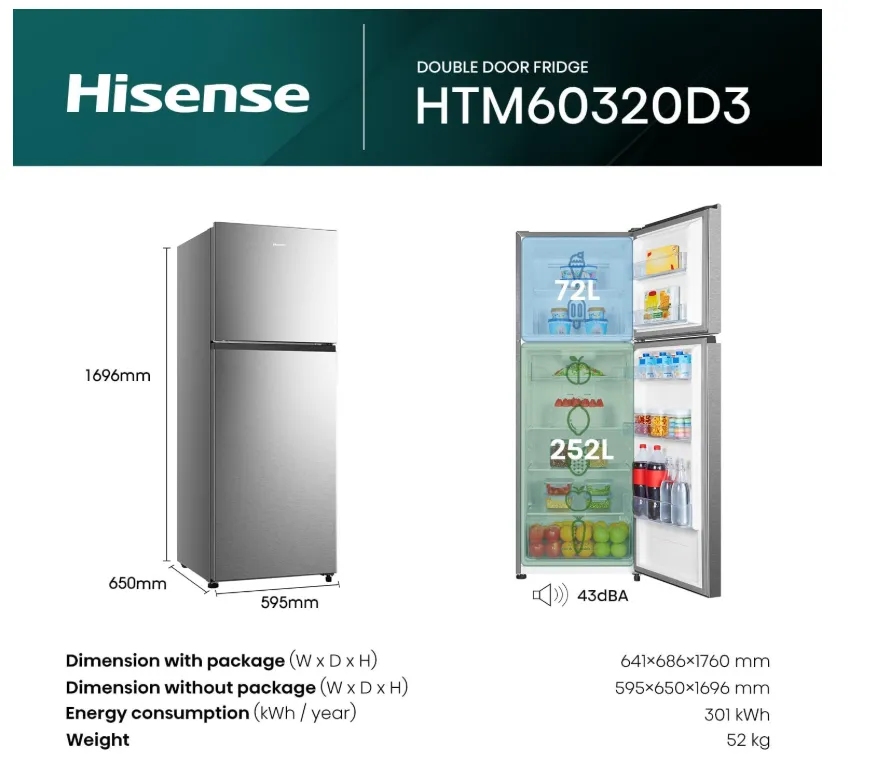 Hisense HTM60320D3 418 Litres Top Mount Refrigerator with Inverter Compressor No Frost Technology, Reversible Door 4