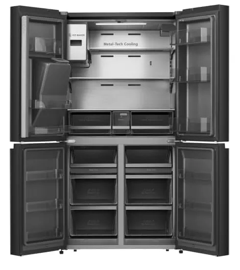 Hisense New Edition 4 French Doors, Bottom Freezer with Ice Maker & Water Dispenser, Mate Black Color RQ760N4IF1
