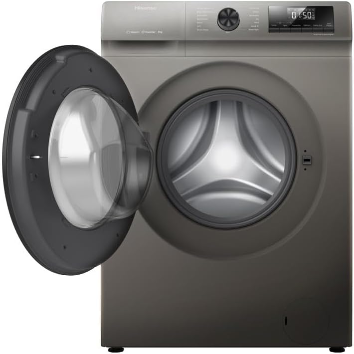 Hisense WFSQ8012VMT 8kg Fully Automatic Front Load Washing Machine, 1200 RPM, Durable Inverter Motor, 15 Wash Programs, Steam Wash, Pause & Add, Quick Wash, Drum Clean, Delay End, LED Display, Titanium Grey – 1 Year Full Warranty 2