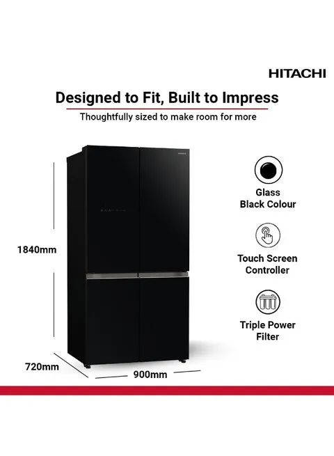 Hitachi 720L Gross / 514L Net 4-Door French Door Refrigerator RWB720VUK04GBK (Glass Black)