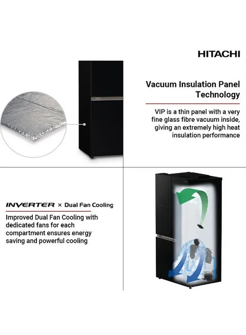 Hitachi 720L Gross / 514L Net 4-Door French Door Refrigerator RWB720VUK04GBK (Glass Black) 3