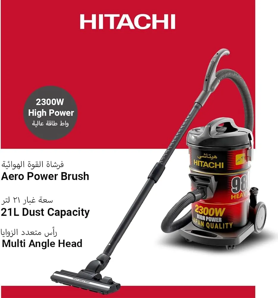 Hitachi Drum Vacuum Cleaner 2300W, 21L – CV980TJBKRGAE (Black/Red) 2