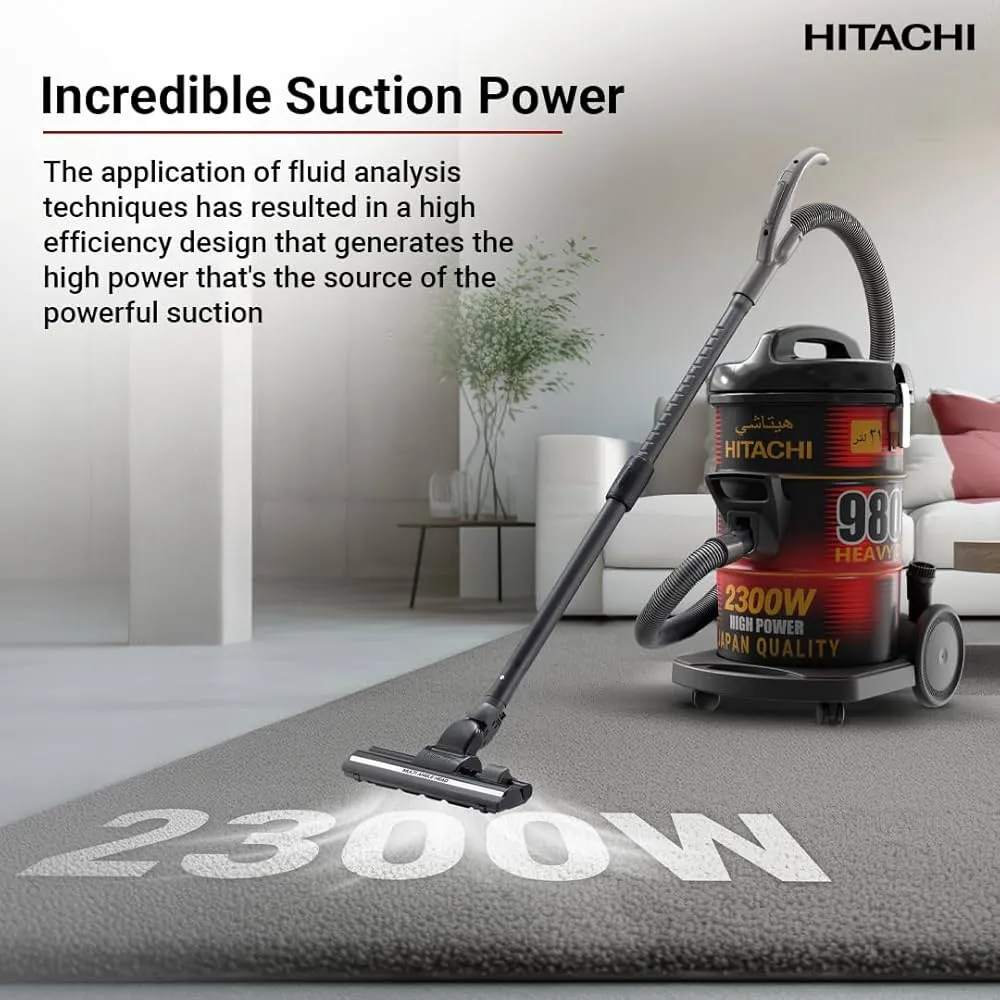 Hitachi Drum Vacuum Cleaner 2300W, 21L – CV980TJBKRGAE (Black/Red) 4