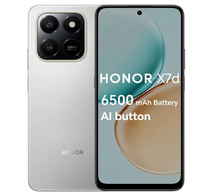 HONOR X7d 5G Smartphone, 8GB RAM 256GB ROM, Dual SIM, 6500mAh Battery, 108MP Camera, 6.77" 120Hz Display, Meteor Silver – Middle East Version